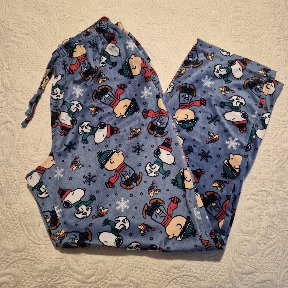 Peanuts men's Large Snoopy & Friends button fly slot pocket pajama pants VGUC